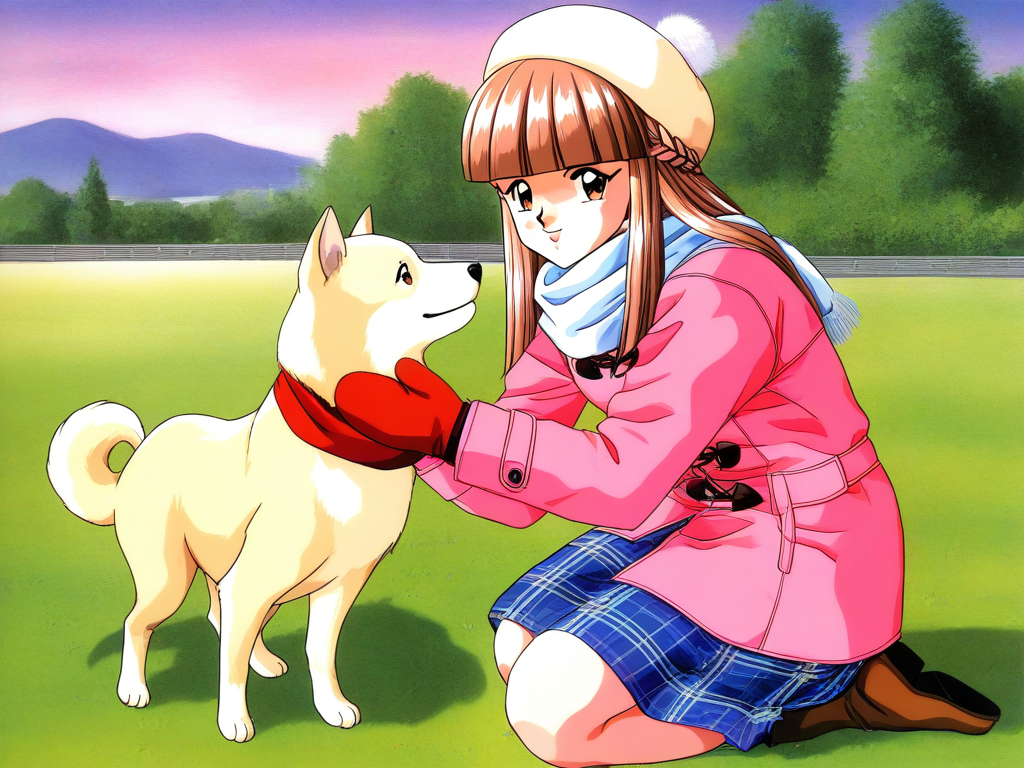 general,highres, ultra-detailed,very aesthetic,best quality ,best hands, BREAK <lora:Mikihara_Megumi_Tokimeki_Memorial_IS:1>
Mikihara_Megumi(Tokimeki_Memorial), 1girl, solo, light brown hair, long hair, brown eyes, blunt bangs, braid,
hat, skirt, mittens, scarf, coat, 1990s (style), plaid, plaid skirt, gloves, looking at viewer, long sleeves, winter clothes, 
animal, dog,
grass, sky, park,