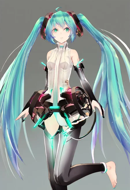 score_9, score_8_up, score_7_up, score_6_up, score_5_up, score_4_up, source_anime, 1girl,
mikutda, hatsune_miku, hatsune_miku_\(append\), appendmiku, twintails, vocaloid_append, long_hair, ahoge, aqua_hair, aqua_eyes, bridal_gauntlets, sleeveless_shirt, center_opening, necktie, elbow_gloves, fingerless_gloves, belt, thighhighs, toeless_legwear,
masterpiece, best quality, very aesthetic, absurdres,