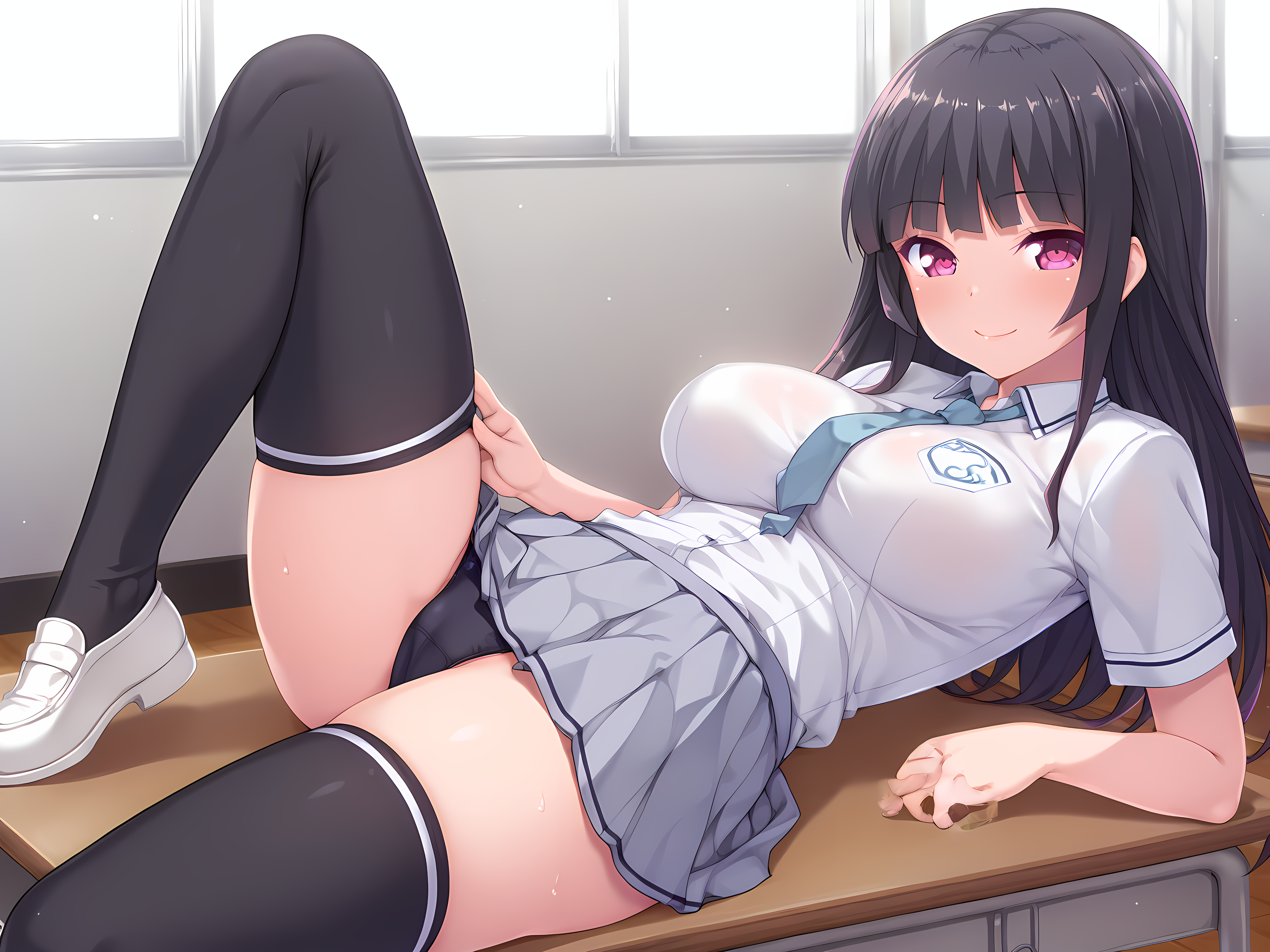 <lora:Kukizawa_Kokoro_-_Yamizome_Revenger_-_Escude:1>,1girl,solo,kokoro,large breasts,school outfit,shoes,smile,skirt,thighhighs,, masterpiece,best quality,amazing quality,