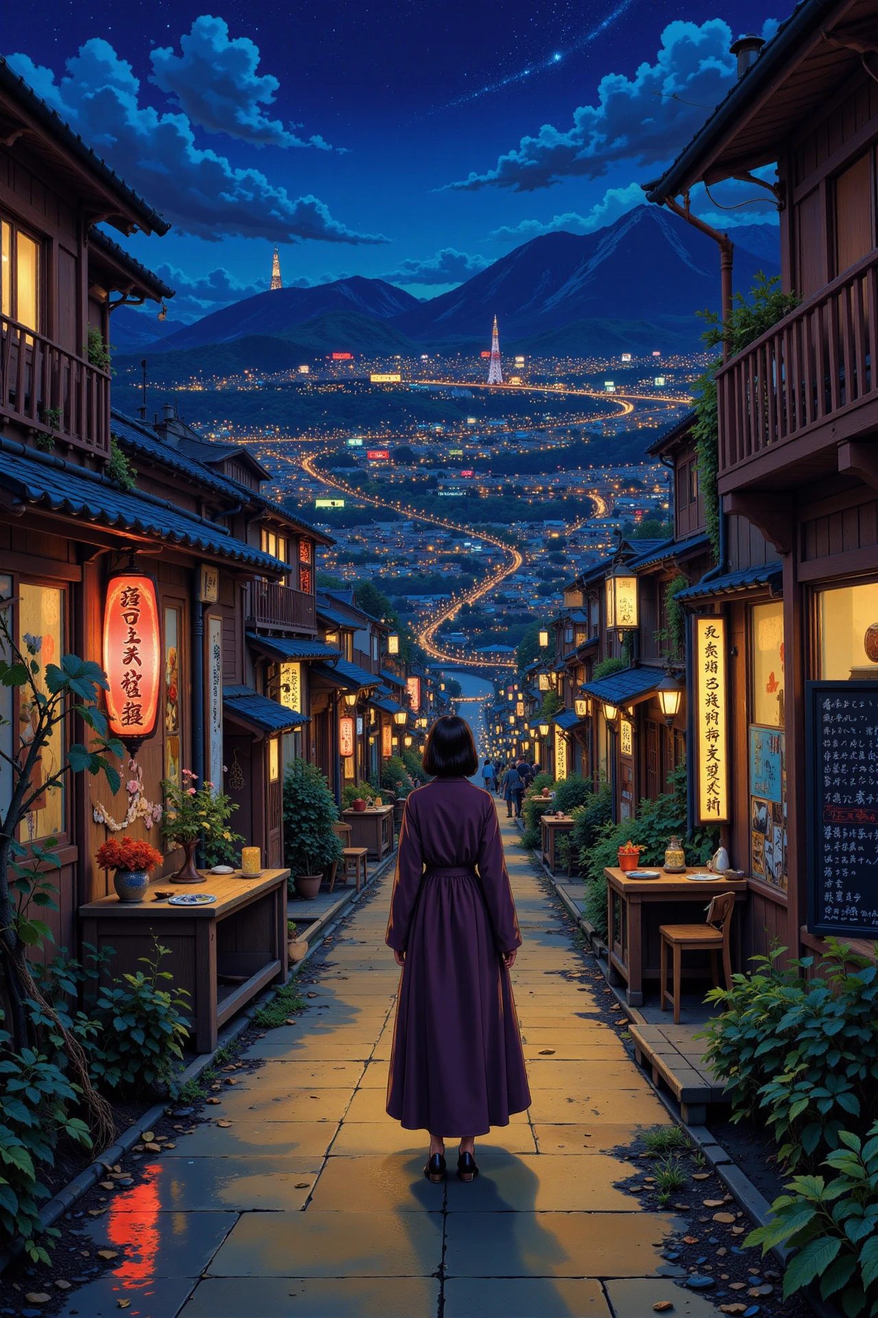 izakaya beautiful  landscape, evening, woman, very intricate, very detailed, sharp, bright, colorful, <lora:Hand v2:0.5> <lora:Anti-Blur:1><lora:Insane Detail Slider:0.25>  <lora:flux.1_lora_flyway_Epic-detail_v2:0.3> <lora:fluxenhancer:0.25> <lora:Anime_style:0.7> anime style