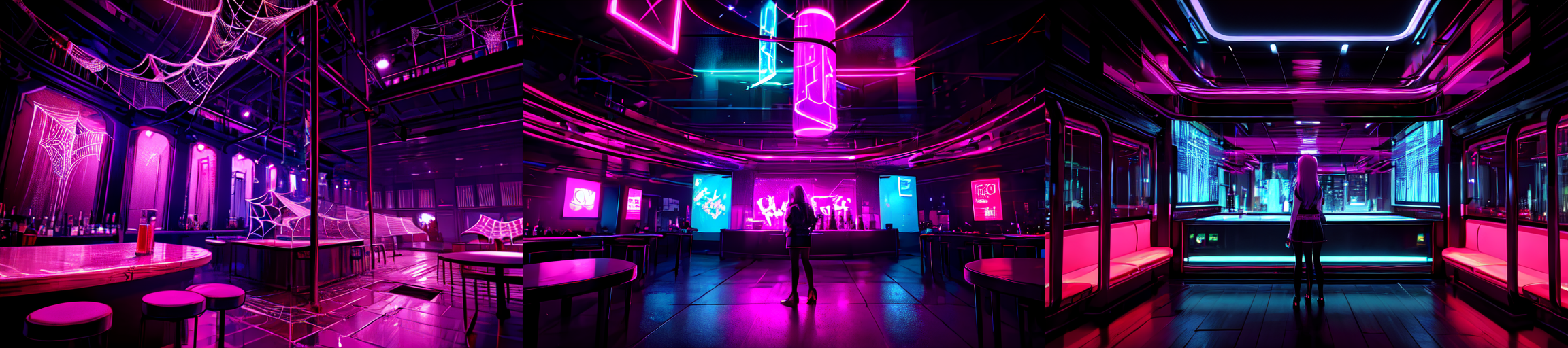 highly insanely detailed, masterpiece, top quality, best quality, highres, 4k, 8k, RAW photo, (very aesthetic, beautiful and aesthetic), 
__lazy-wildcards/subject/env-bg-interior/cyberpunk_club/prompts__, 
<lora:Cyberpunk_Club:0.5>, 
(1girl:1.3), 1other, 
__lazy-wildcards/dataset/background__,âââ