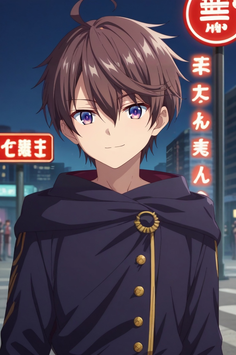 score_9, score_8_up, score_7_up, source_anime, rating_safe, intricate details, anime screencap, anime coloring, official style, , , 1boy, solo, male focus, <lora:leonis_death_magnus_pony:0.74>, leonis_death_magnus, brown hair, purple eyes, short hair, hair between eyes, bangs, ahoge, straight-on, hong kong \(city\), traffic signals, street lights, neon signs, midnight, spread legs, naughty smile, businessman costume, <lora:sdxl_lightning_8step_lora:1>