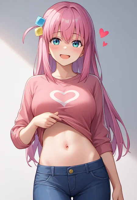 score_9, score_8_up, score_7_up, score_6_up, score_5_up, score_4_up, source_anime, BREAK
GotouHitori, 1girl, solo, female, clothing, text, hair, breasts, clothed, blush, open mouth, looking at viewer, topwear, smile, <3, navel,
<lora:GotouHitori_PD6XL:1>