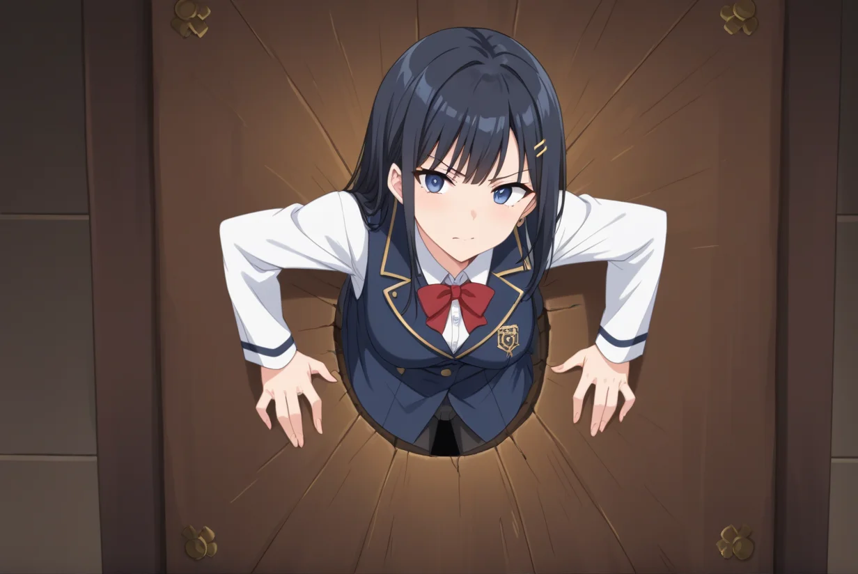 score_9, score_8_up, score_7_up, best quality, masterpiece, source_anime, anime screenshot, BREAK, 1girl, stuck in wall, through wall, from front <lora:stuckwall:1>