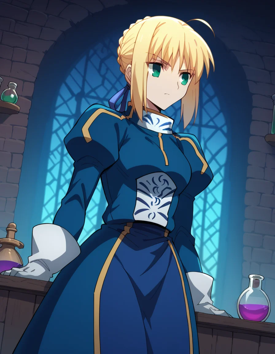 score_9, score_8_up, score_7_up, source_anime, <lora:artoria-pendragon-zero-ponyxl-lora-nochekaiser:1>, artoria pendragon, artoria pendragon (fate), saber, long hair, blonde hair, green eyes, ponytail, ahoge, medium breasts,, <lora:wizard-ponyxl-lora-nochekaiser:1>, wizard, wizard hat, robe, dress, long sleeves, gloves,, indoors, bricks, potion, flask, vial,, cowboy shot,, , dutch angle, cowboy shot