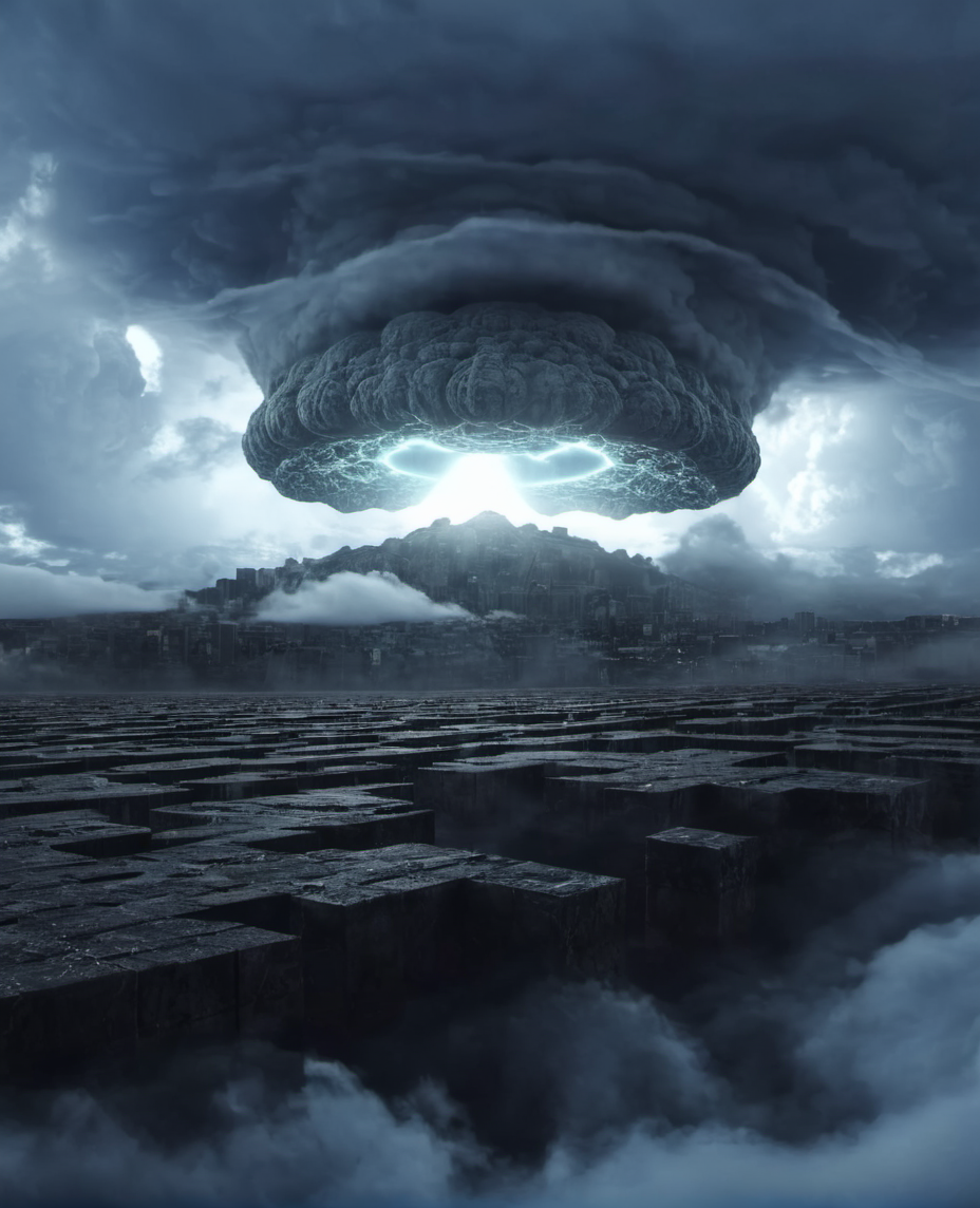 bleakfaith,gigantic glowing cloud monster,lying between floating omnistructures,surrounded by clouds,science fiction,panorama of a metropolis below,highly detailed, sharp definition ,cinematic,50nm dof,bokeh,realistic,sharp focus,ultra detailed,128k uhd,awardwinning,trending on artstation, <lora:bleakfaith-000004:0.8>, <lora:add-detail-xl:2>