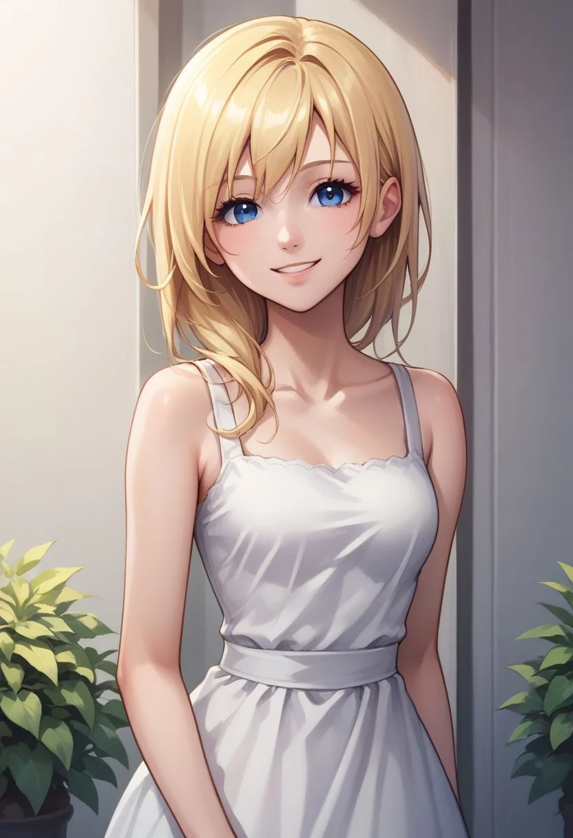 score_9, score_8_up, source_anime, highly detailed, 1girl,
namine, 1girl, solo, blonde hair, blue eyes, dress, smile, upper body, sundress,