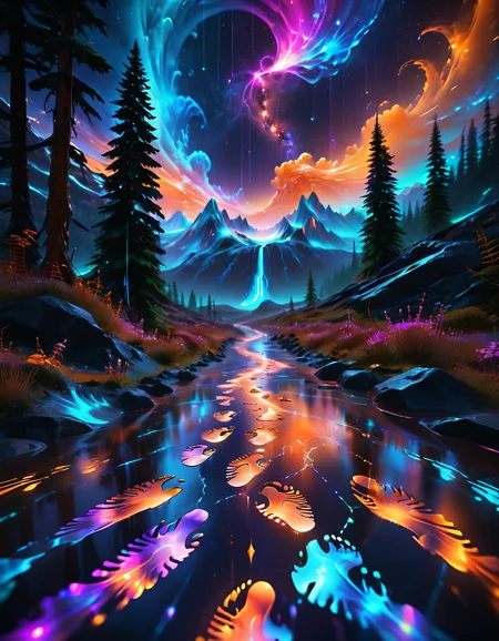 Hypersaturated, Energetic, geometric patterns, Dark, Hopeful, Spiritual, Thundering ("Footprints on uncharted paths, explorers of the unknown, venturing into the wilderness of possibility.":1.3) , dark orange color grading, Awe, Fairy-Tale, Saturated, full of color, Decals, Dark Academia, made out of ral-hlgrphic and Jed-Cosmos <lora:Jed-Cosmos-sdxl:0.4> <lora:ral-hlgrphic-sdxl:0.55>, full color, warm light, unique, stunning, epic, magnificent
