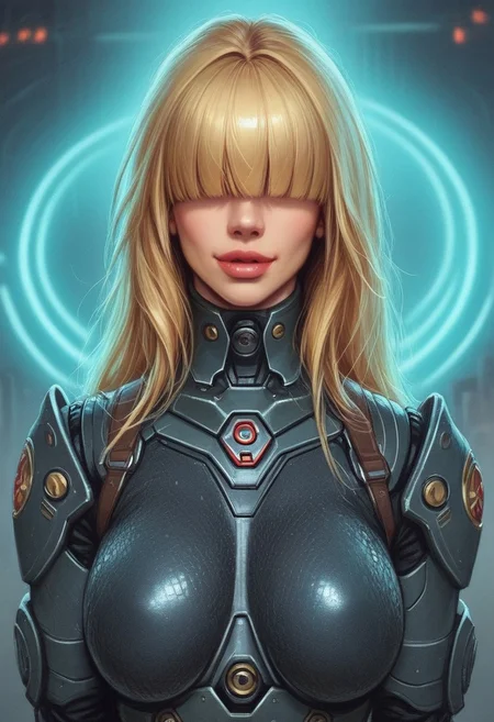1girl, ((front view))), looking at viewer, highly detailed, from front, 1girl, skinny, looking at viewer, masterpiece, best quality,
raw, extremely detailed, hyperrealism, photo, perfect anatomy, <lora:grewishka_alita_pxl:1> source_photo, source_real, robot, cyborg, android, solo, looking at viewer, 1girl, full body, ((special force camo armor)), high heels, neon_lights, dynamic pose, pistols in hands
BREAK
fang smile, looking at viewer, long hair, ((blonde highlighting hair)), (((hair over eyes, front bangs))), long hair, dynamic pose
best quality, depth of field, bokeh, (((full clothed))), ((special force camo armor)),
BREAK
((((big futuristic gun in hands)))), (big futuristic pistol in hands:1.3), sc-fi soldier, dynamic pose, military camo armor
(((((rooftop, night city, neon lights))))) score_9, score_8_up, score_7_up, score_6_up, source_cartoon, rating_explicit, Expressiveh, (((((upper body))))), dynamic pose
