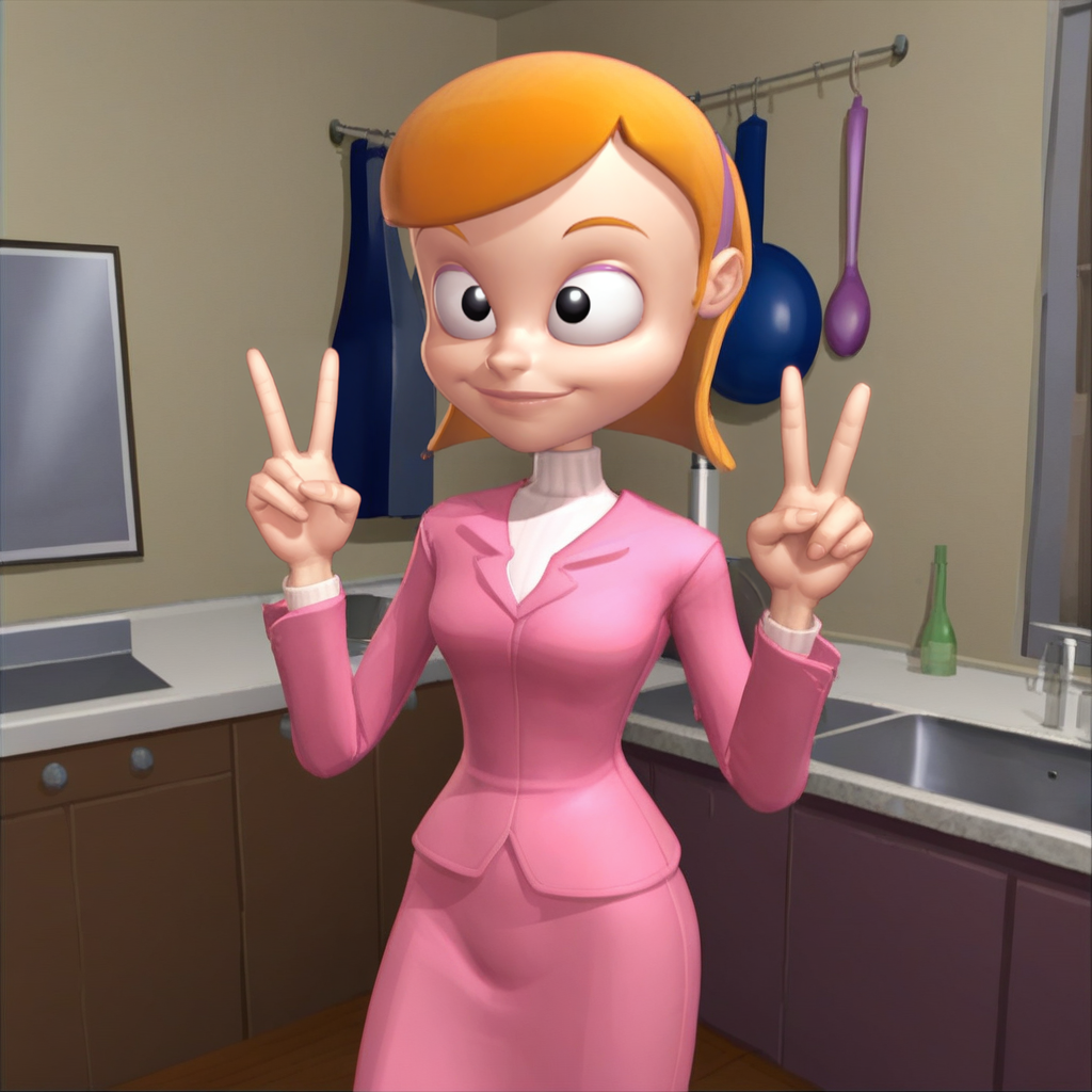 score_9_up, score_8_up, BREAK, amanda, 1girl, solo, blonde hair, short hair, black eyes, hairband, white turtleneck, pink suit, formal clothes, long skirt,  <lora:Amanda_WhatUpBalloonToTheRescue_PXL_Leaf1-000010:1>, indoors, cowboy shot, double v,