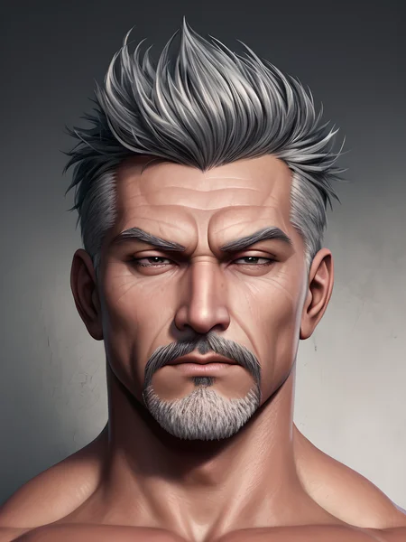 1man,tough guy,bad guy,old man,middle aged,undercut hair,short messy hair,solo,wearing clothes,white Tank top,masculine,Macho, muscular, hard-boiled, wild,square face,
Dandy, powerful, strong eyes, bodybuilder,thick eyebrows,thick and strong eyebrows,facial wrinkles,The moat in the face is deep,cheekbones, rough skin,oily face,
thick neck and shoulder muscles,
high contrast,cinematic,cinematic lighting,dramatic lighting,
masterpiece,looking at viewer,high detail,high quality,ID photo style,no makeup,photo,real,realistic,bright,bright lighting,daylight,sun light,beautiful lighting,
<lora:jitome:0.7>jitome,hosome,eye expression,half closed eyes,squinted eyes,narrowed eyes,narrow gaze,from below,
mouth frown,
Standing upright,
front view,from front,extra close up view,super close up,ultra zoom in,no headroom,tight crop, no empty space,face only shot, detailed face,head shot,detail shot,fill the screen,
Composition that fills the screen,reflection in the eye,closed mouth,angry eyebrows,small nose,thin nose,
beautiful eyes,pupil,iris,attractive,
simple background,stand behind a wall,parallel to the wall,parallel to camera,plain gray wall,