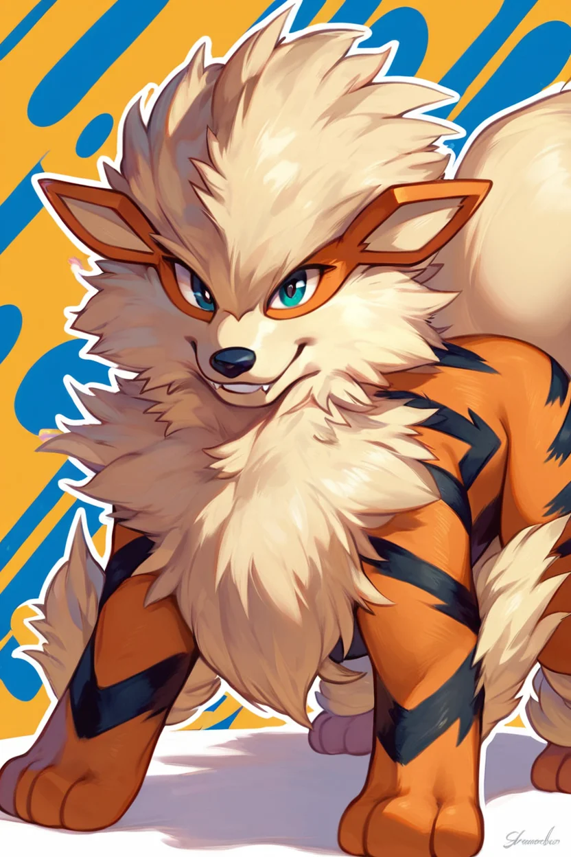 score_9, score_8_up, score_8, ,,, zzArcanine, no humans, pokemon (creature), <lora:Arcanine_Pokemon_PDXL:0.8>, ,,, smile, looking at viewer, abstract background, white outline, ,,, embedding:zPDXL, Expressiveh, <lora:Expressive_H-000001:0.4>,