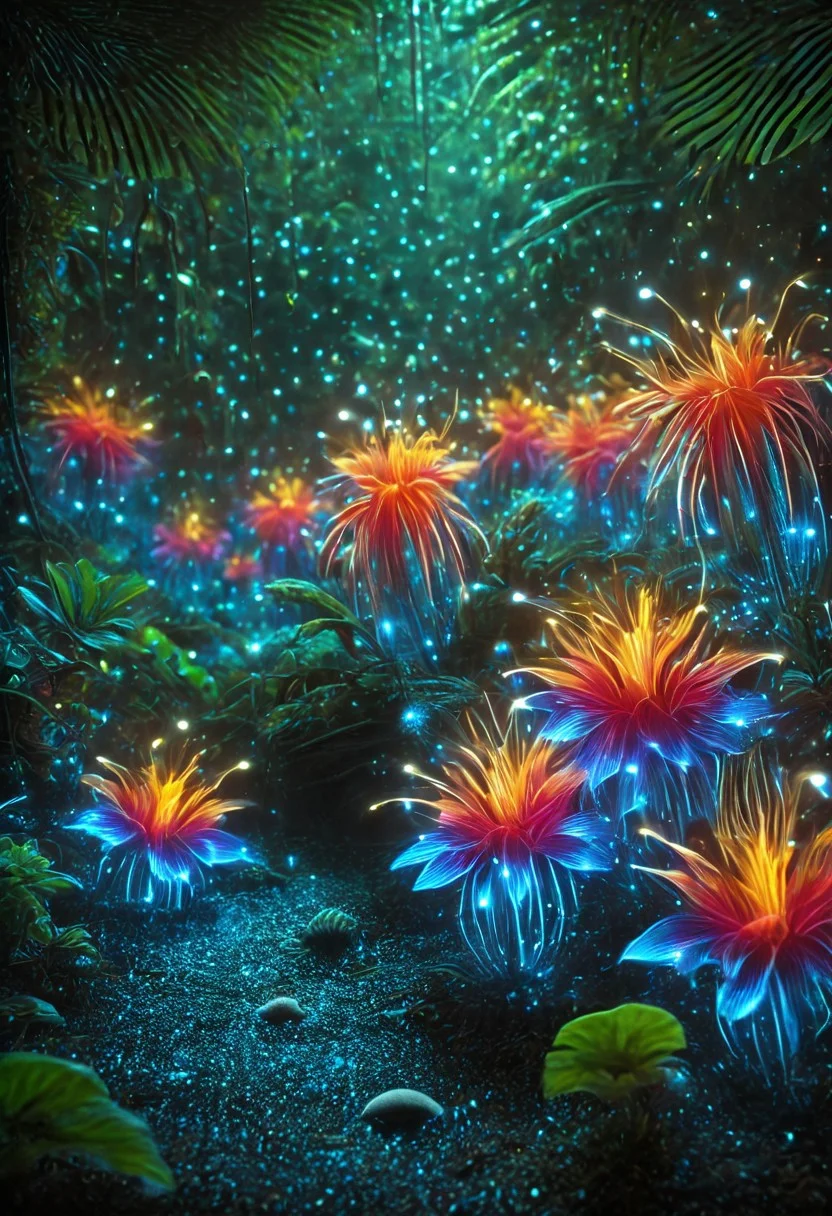 score_9, score_8_up, score_8, masterpiece, high detailed, very detailed, HD, best quality, hyper detailed, ultra detailed, super realistic, close-up, macro 100mm, macro photography,
incredibly beautiful Bioluminescent flowers in bright and saturated colors. Let it be a magical garden filled with exotic plants and bright buds. Add a soft light that creates an atmosphere of calm and harmony. Include a variety of shapes and textures of colors to emphasize their beauty and uniqueness. The background can be blurred to focus on the colors.
dynamic angle, dynamic lighting,