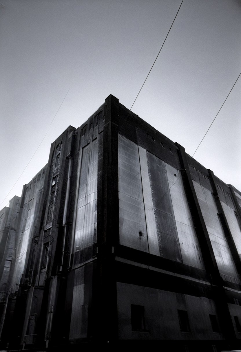 detailxl, 80sc1nemat1c5tyle, creamy bokeh, monochrome, BREAK, never ending line of buildings far away to the horizon, oppression