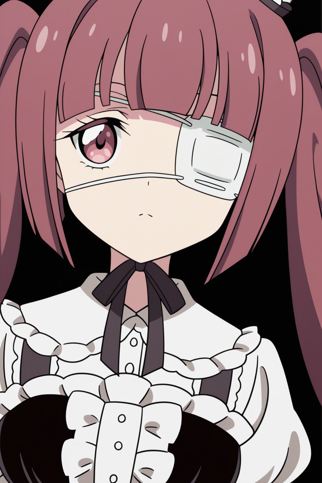 anime coloring, masterpiece, newest, Yurine Hanazono, medical_eyepatch, upper body <lora:Jashin-chan_Dropkick_-_Yurine_Hanazono_-_illustrious:0.8>