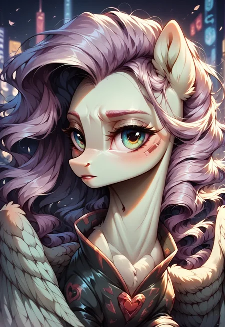 score_9, score_8_up, score_7_up, score_6_up, score_5_up, score_4_up, my little pony, ((feral pony)), a glamorous digital magazine photoshoot, a <lora:Lavender tea:1>lavender tea, , PEGASUS, pony, solo, wearing avant-garde clothing, set in a futuristic cyberpunk roof-top environment, with a neon-lit city background, intricate high fashion details, backlit by vibrant city glow, Vogue fashion photography, <lora:OtherStyle_01:1> <lora:detailed_notrigger:1>