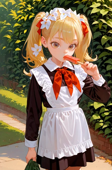 1girl,blonde,twintails,(solo:1.5),theme park.holding Popsicle
white apron,brown dress,(long sleeves:1.1),red neckchief,cccpuniform
<lora:Perfect Hands:1>
<lora:è弿 ¡æ:0.85> <lora:age_slider_v4:-1> <lora:naip33:0.7> <lora:fkey_pony_v1:0.5>, score_9, score_8_up, score_7_up, score_6_up, score_5_up, score_4_up,zPDXL