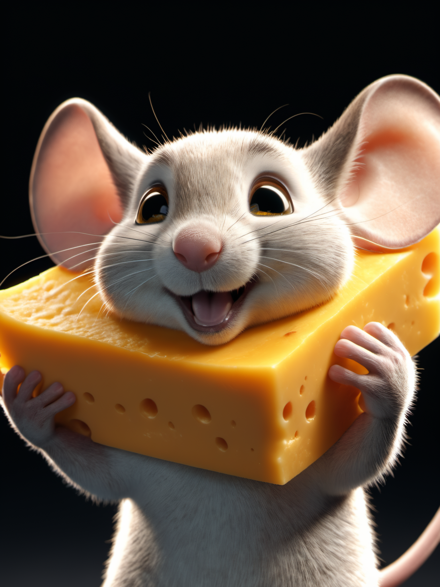 professional 3d model Mighty Mouse,cinematic reenactment,holding a large wedge of cheddar cheese above his head,flexing,smiling,glow effects,godrays,Hand drawn,render,8k,octane render,cinema 4d,blender,dark,atmospheric 4k ultra detailed,cinematic,Sharp focus,big depth of field,Masterpiece,colors,3d octane render,4k,concept art,trending on artstation,hyperrealistic,Vivid colors,extremely detailed CG unity 8k wallpaper,trending on CGSociety,Intricate,High Detail,dramatic, . octane render, highly detailed, volumetric, dramatic lighting