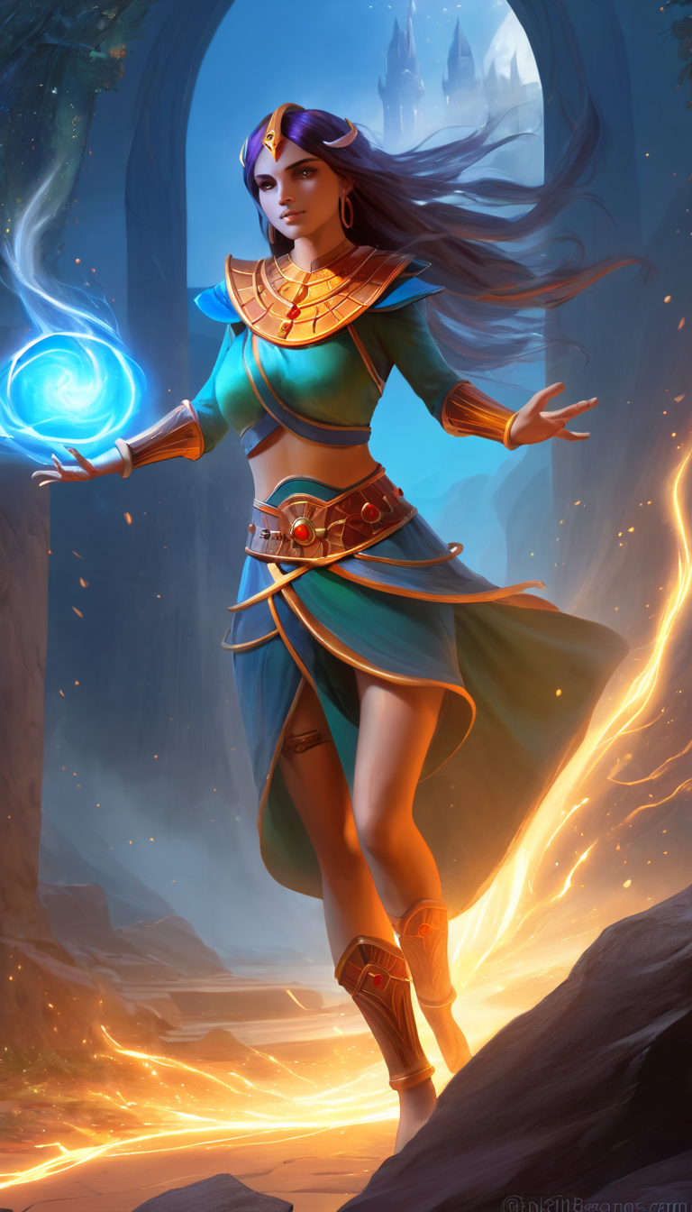 ethereal fantasy concept art of Cinematic scene, hero view, d2s sorceress <lora:diablo_2_sorceress_xl_v1:1>, action pose, detailed background, masterpiece, best quality, high quality, highres, absurdres . magnificent, celestial, ethereal, painterly, epic, majestic, magical, fantasy art, cover art, dreamy