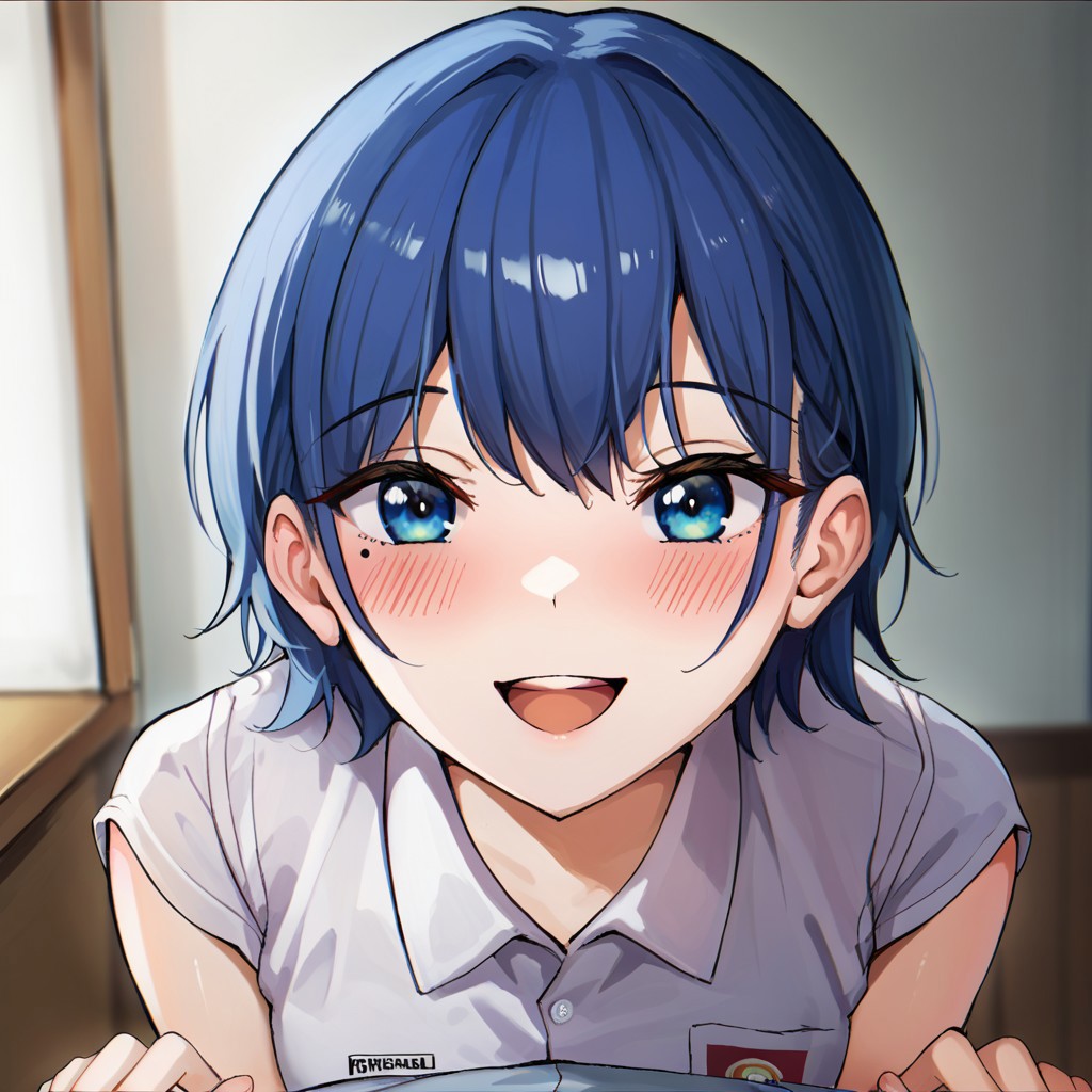 score_9, score_8, score_7, source_anime, ihsu, POV, looking at viewer, blush, smile, open mouth, upper teeth only