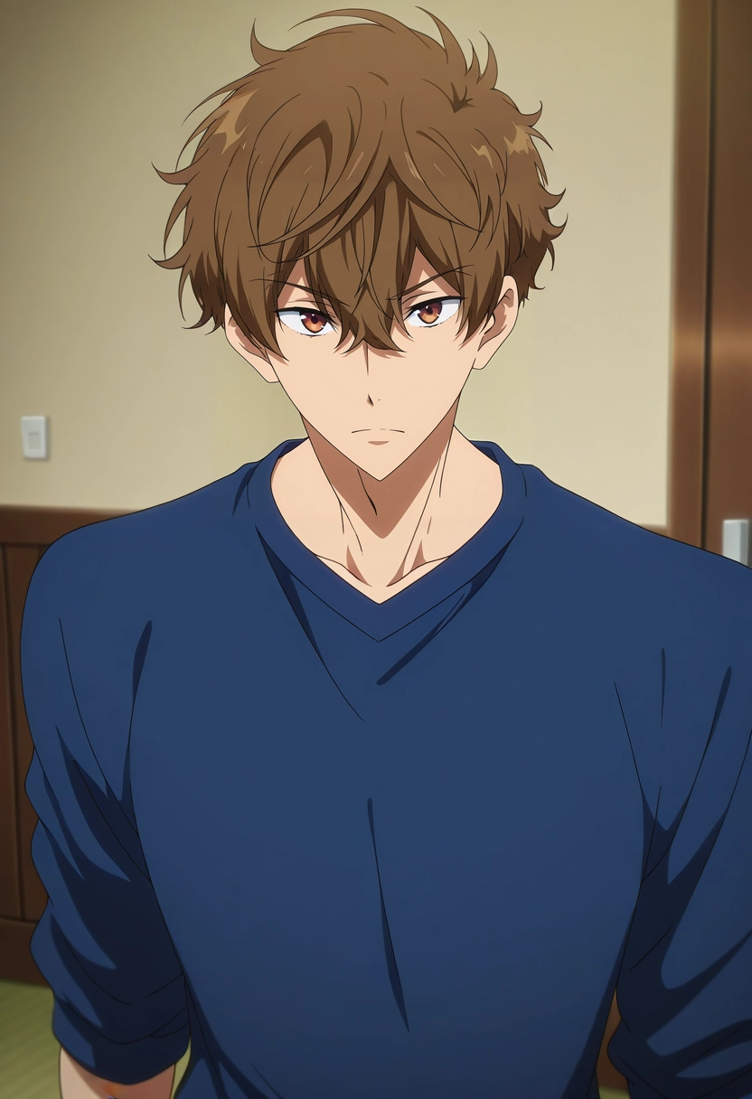 masterpiece, best quality, , anime screencap, anime coloring, official style, looking at viewer, 1boy, solo, male focus, <lora:natsuya_kirishima_ilxl:0.98>, natsuya_kirishima, brown hair, brown eyes, short hair, hair between eyes, bangs, ,