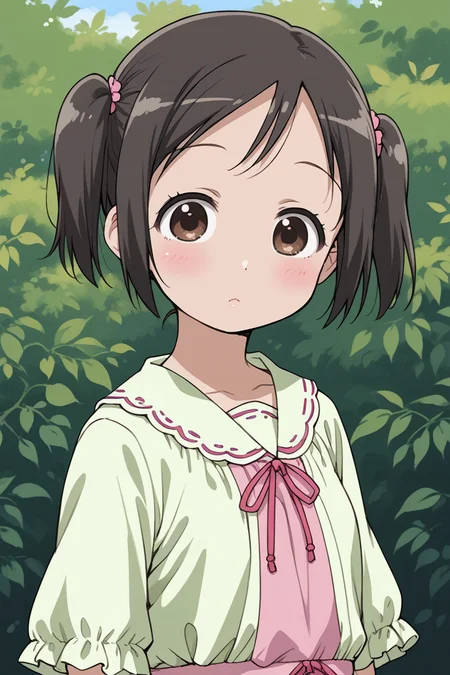 <lora:matsuri_PDXL:1> immatsuri,
1girl, pretty, cute, brown eyes, black hair, short hair, twintails, looking at viewer,