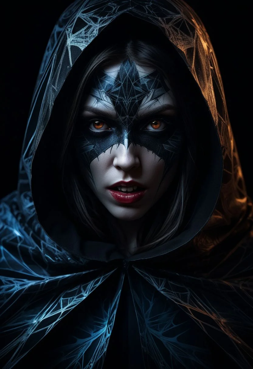 mysterious silhouette vampire woman with cape, sharp fangs, goddess, alluring, by Minjae Lee, Carne Griffiths, Emily Kell, Steve McCurry, Geoffroy Thoorens, Aaron Horkey, Jordan Grimmer, Greg Rutkowski, amazing depth, double exposure, surreal, geometric patterns, intricately detailed, bokeh, perfect balanced, deep fine borders, artistic photorealism , smooth, great masterwork by head of prompt engineering <lora:add-detail-xl:2> <lora:Double_Exposure:0.5>