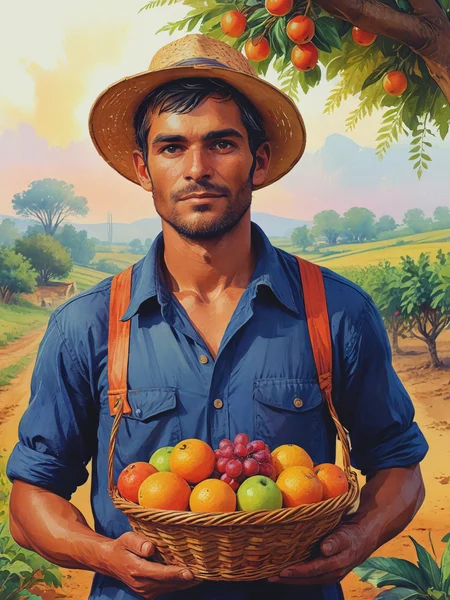 impactful color paint of A full bodyA farmer with a fruit basket in his hand-ilustration watercolor cartoon-mysterious -illustration for childrens-whitout background, <lora:Bold_Pop:0.6> ........... highly detailed, vibrant colors , 8k, sharp, professional, clear, high contrast, high saturated, , vivid deep blacks, crystal clear