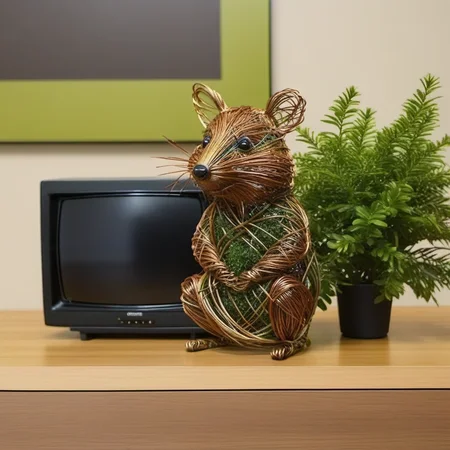 wire art, The quokka sits watching the audience, closeup, the TV, the plants <lora:éä¸èºæ¯:0.7>