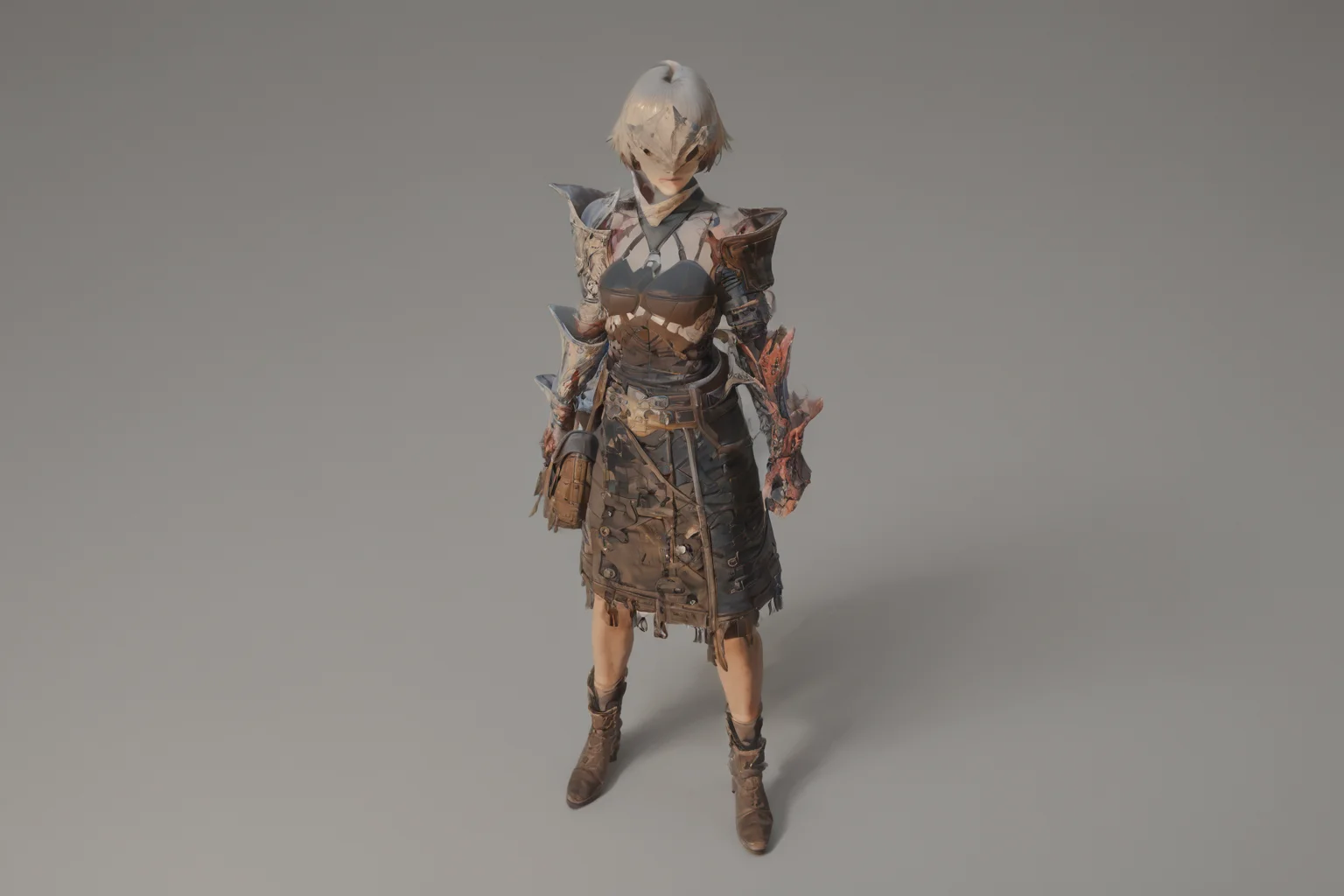 score_9, score_8_up, score_7_up, Arrisa, front view, full body, concept art, arms wrapped around oneself, indicating self-comfort,stygian BREAK <lora:ARRISA-12:1>