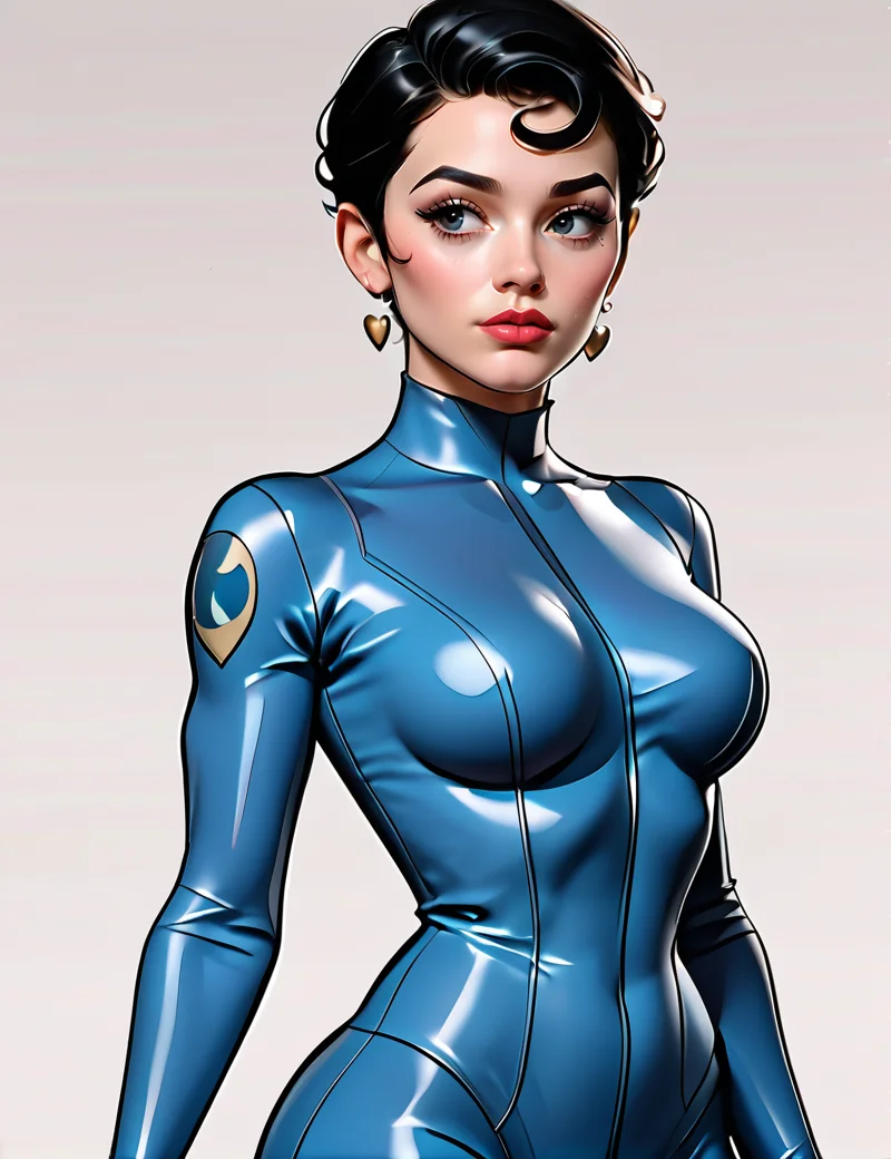 score_9, score_8_up, score_7_up,head tilted to the side,headshot <lora:Agent_Honeydew_Pony:.85>, honeydew, agent_honeydew, 1girl, black hair, solo, lipstick, black eyes, short hair, heart shaped head, heart shaped face, blue body suit, full blue body suit, full body, thigh thighs, highly detailed face,  looking away , cof-location/place/arcane- laboratory, , dark navy high boots, RandomPoses