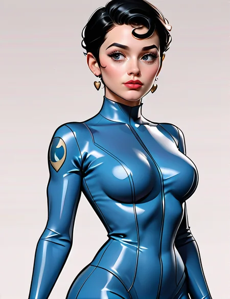 score_9, score_8_up, score_7_up,head tilted to the side,headshot <lora:Agent_Honeydew_Pony:.85>, honeydew, agent_honeydew, 1girl, black hair, solo, lipstick, black eyes, short hair, heart shaped head, heart shaped face, blue body suit, full blue body suit, full body, thigh thighs, highly detailed face,  looking away , cof-location/place/arcane- laboratory, , dark navy high boots, RandomPoses