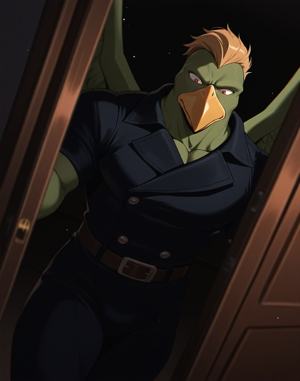 <lora:Griff_(Gargoyles)_(Illustrious)_(AD):0.85> Griff, muscular, monster, 
interior, basement, far from civilization, dark, dark room, no windows, 
gradient coloring, dutch angle, 
BREAK very awe, aesthetically pleasing, masterpiece, best quality, amazing quality, very aesthetic, perfect depth of field shot, in'ei, source_furry, 
EZRealPONYXL, zPDXL, Smooth Quality, lazympos, IllustQualXL_Pos, lazynsfw,