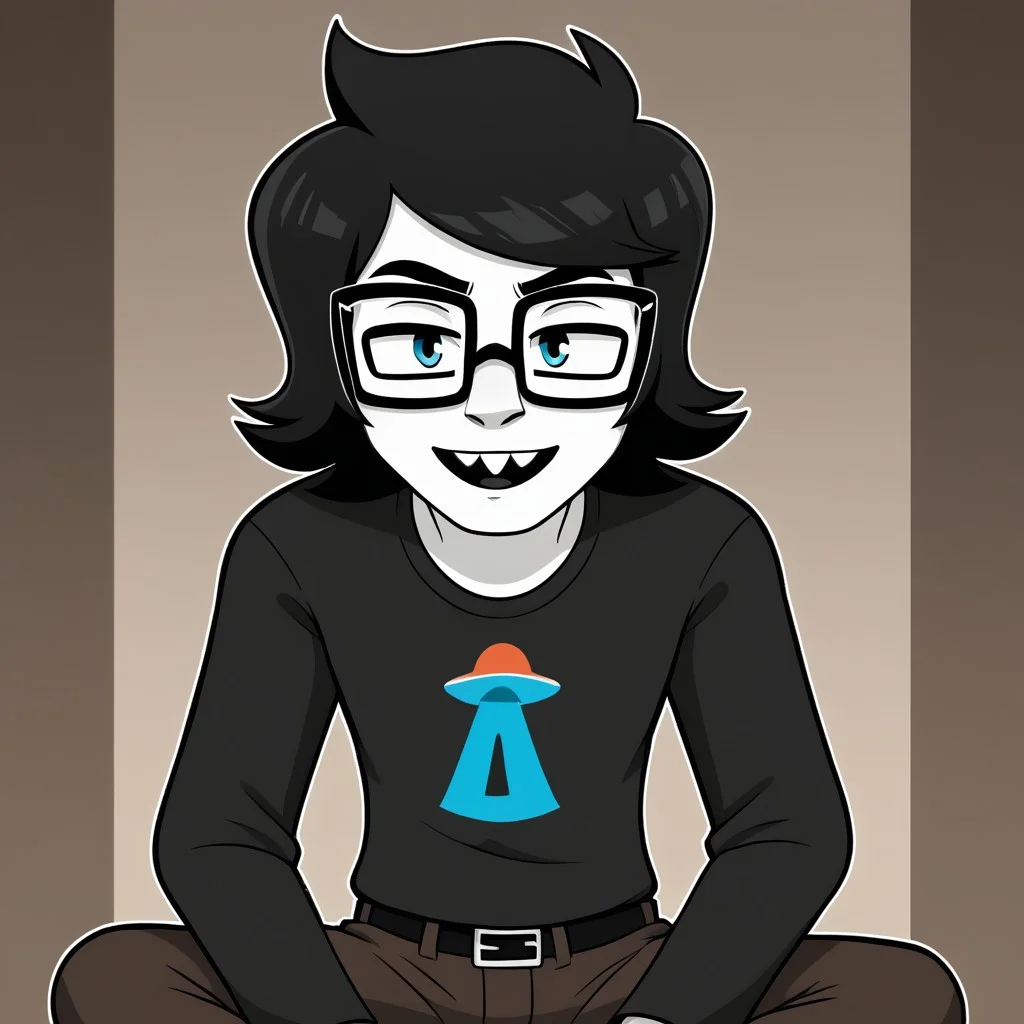 1boy, solo, judeharley, black hair, white skin, buck teeth, glasses, medium hair, shirt, pants,
BREAK,