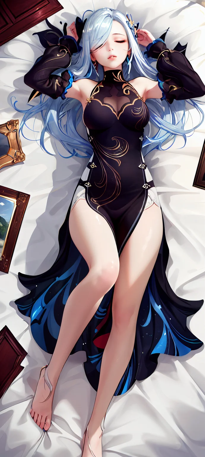 (8k, RAW photo, best quality, masterpiece:1.2),
messy room,bed,1girl,sleeping,full body,panties,lay on back,on bed,white bed sheet,
[:(1girl,solo,cute,sleeping,,slim leg):0.2],
closed eyes,
<lora:shgy-v100-000029:0.8:lbw=OUTALL>,hdshenhe,shenhe \(genshin impact\),qipao,chinese dress,hair over one eye,long hair,hair ornament,
<lora:nai3lora-000012:0.35>,nai3,
<lora:ClothingAdjuster è¾å© Clothing +- Adjuster è¡£ç©å¢å LoRA:0.2>,
(beautiful_face),((intricate_detail)),(revealing clothes:1.2),clear face,(empty hands),(realistic body),
((finely_detailed)),fine_fabric_emphasis,
((glossy)),