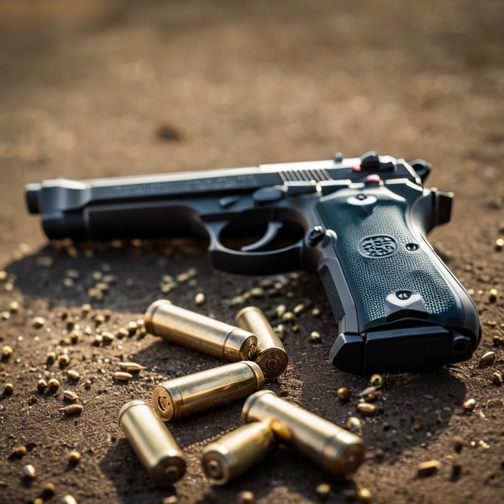 cinematic film still of  <lora:Beretta 92FS:1.2>
Beretta 92FS a gun laying on the ground next to a bunch of bullet shells perfection
, shallow depth of field, vignette, highly detailed, high budget, bokeh, cinemascope, moody, epic, gorgeous, film grain, grainy