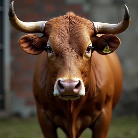 Hyperrealistic art of  <lora:detailed photorealism style v3:1>
detailed photorealism style, hyperrealism art style, realistic textures, photorealistic style, Hyperrealism (visual arts), A cinematic skin texture style still image of a bull with horns standing in front of a wall, detailed wrinkles, skin tags, perfect skin tone color, stretch marks, hyperrealism, realism, unrealengine, realistic, detailed skin pore, film still, still photography style, sharp style, detailed style, perfect style, perfection style, Kodak film skin color tone style, fujifilm skin tone color style, professional photography style, skin textured, skin texture style, perfect face, perfect mouth, perfect nose, perfect lips, perfect eyes, perfect ears, perfect skin, perfect skin pores, perfect body, perfect hair, very detailed skin pores, perfect skin texture style, solo, horns, blurry, no humans, depth of field, blurry background, animal, outdoors, from side, animal focus, brown theme, cow, looking at viewer, closed mouth, Extremely high-resolution details, photographic, realism pushed to extreme, fine texture, incredibly lifelike