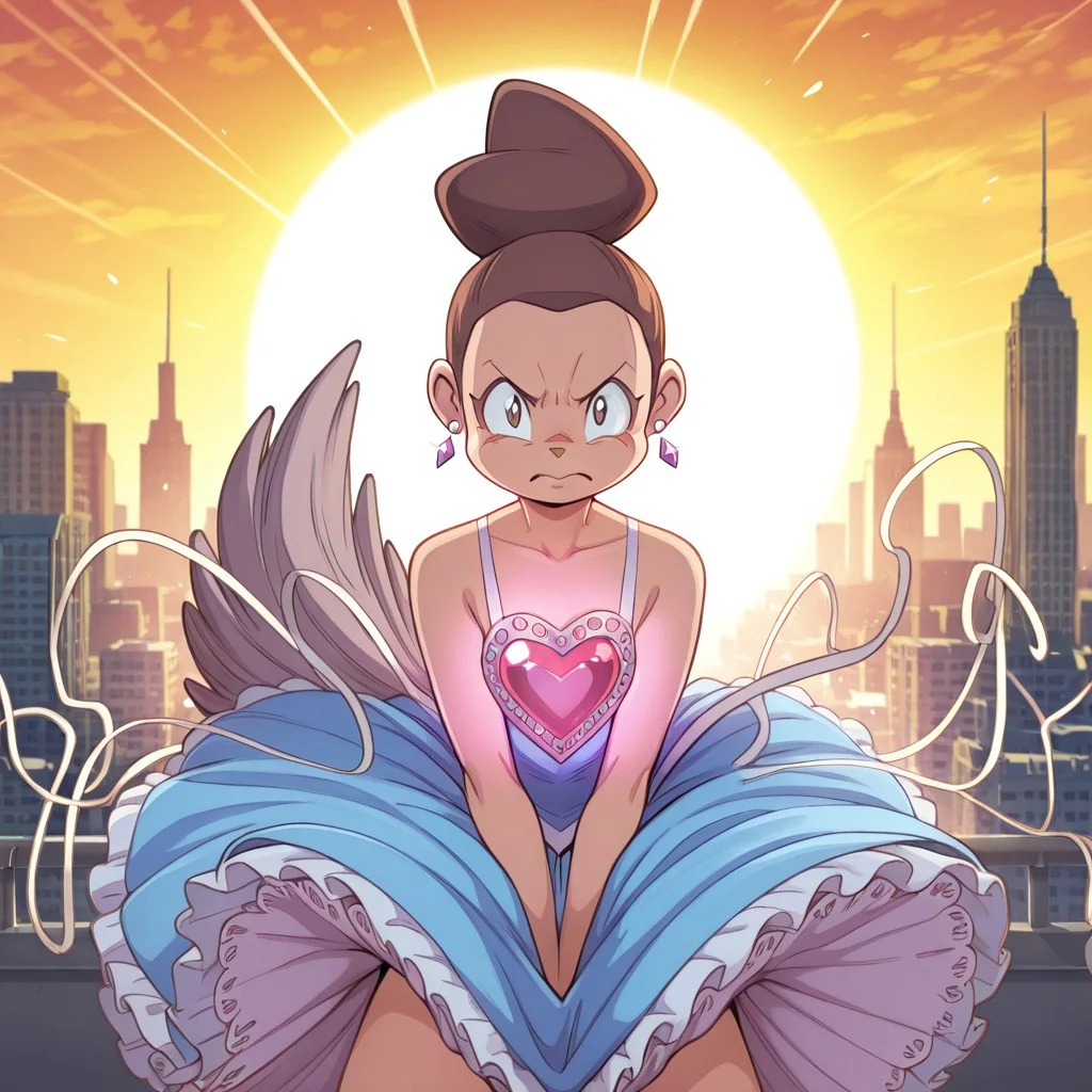 Muliebral,1girl,solo,furry,source_furry,tail,brown hair,female focus,(skinny), young,
masterpiece, very aesthetic, anime style, magical girl, radiant outfit, frilly outfit, transforming, explosive heart-shaped magical energy, dazzling glowing sparkles, determined expression, confident expression, intricately detailed outfit, flowing ribbons, delicate lace, breathtaking city skyline, golden sunset light, dramatic lighting, dynamic lighting, classic magical girl anime, epic transformation
