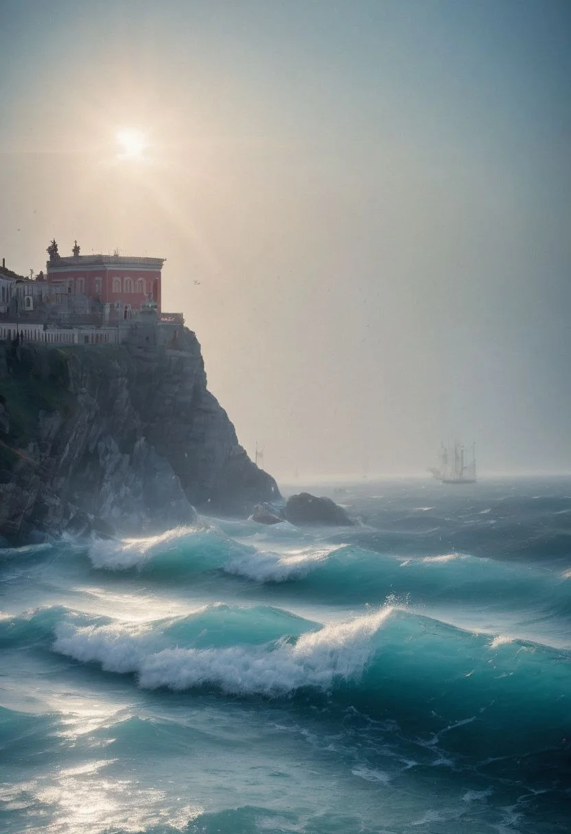 scenery, painting by ivan aivazovsky, image of the sea, ocean, translucent waves, (fantasy scenery:1.3),(ultra realistic:1.3), (hyperrealistic 3d render), intricate details, highly detailed, high resolution, HDR, realistic, dusty sunlight, ray_tracing, sun_flare, cinematic (beautiful detailed face:1.0), perfect lighting, (vivid colors:1.3, color full:1.3), ultra detailed 8k cg, (best quality), (masterpiece:1.4), bokeh, depth of field, photorealistic, caustics, perfect shading,