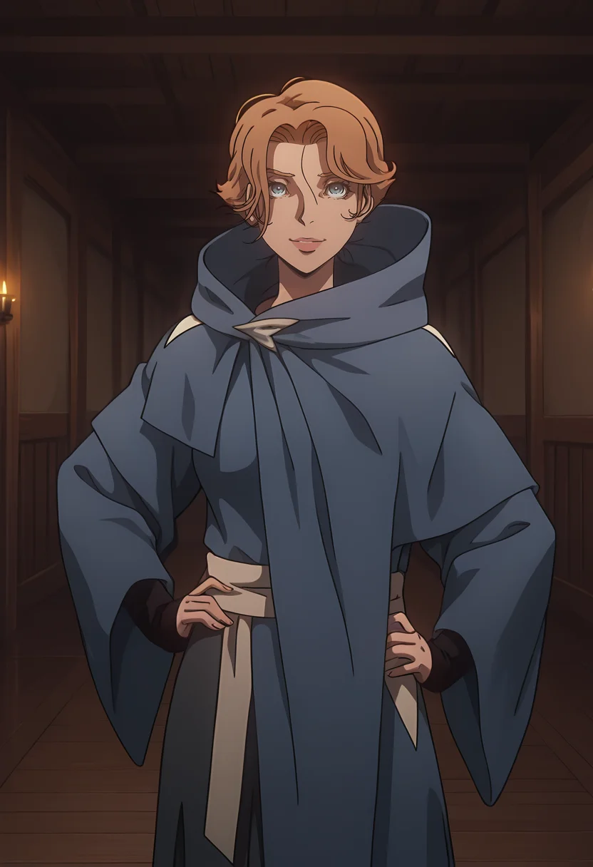 masterpiece, best quality, amazing quality, very aesthetic, intricate details, depth of field, cel shading, pinup, BREAK.
indoors, inside,
looking at viewer, smirk,
BREAK.
standing, contrapposto, hands on own hips,
portrait, cowboy shot, front view, facing viewer, straight-on,
BREAK.
cape, cloak, hooded cloak, robe, long robe, long sleeves, wide sleeves, arm sleeves, black sleeves, sleeves past wrists, black skirt, long skirt, brown footwear, sandals, BREAK.
<lora:SyphaBelnedes_ILXL_v1:1>, 1girl, solo, blue eyes, brown hair, short hair, medium breasts, BREAK.
<lora:Castlevania(Netflix)_ILXL_Style_v1:0.6>