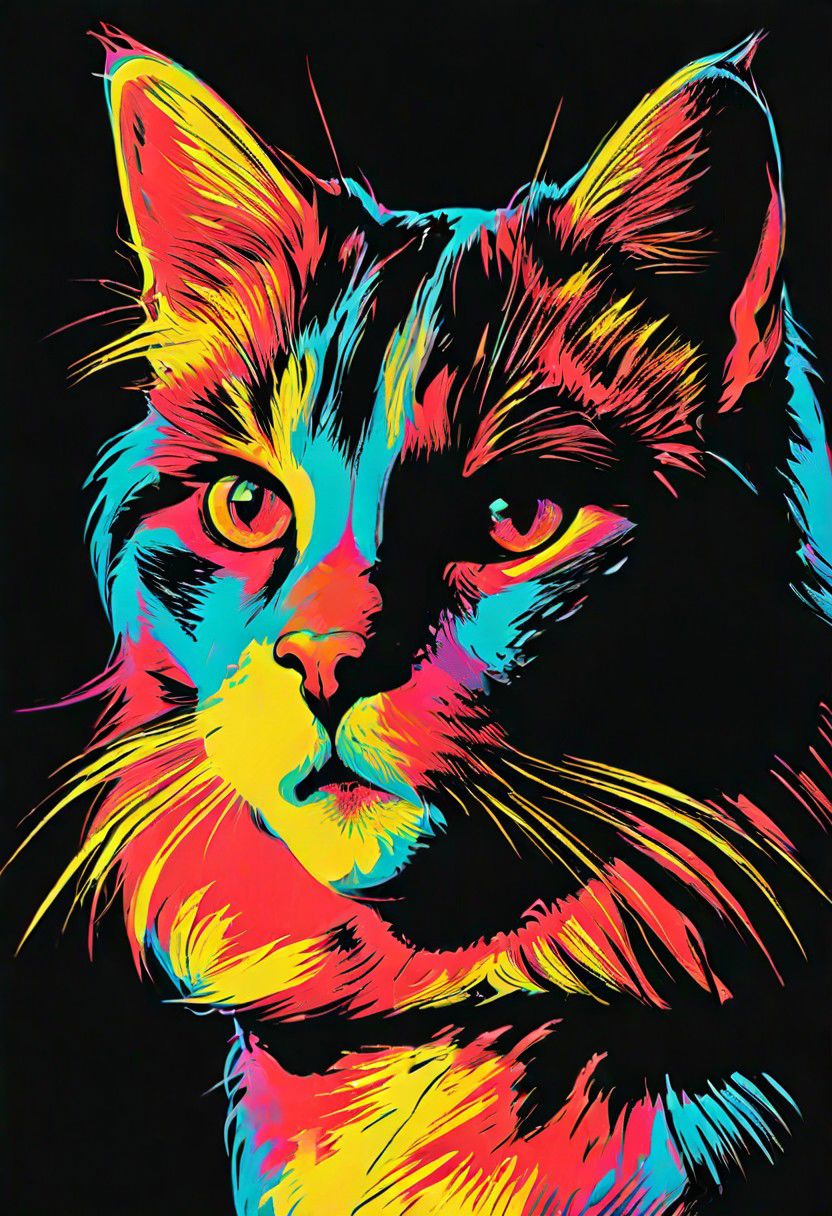 impactful color paint of, a Manx Cat, highly detailed, vibrant colors , 8k, sharp, professional, clear, high contrast, high saturated, , vivid deep blacks, crystal clear