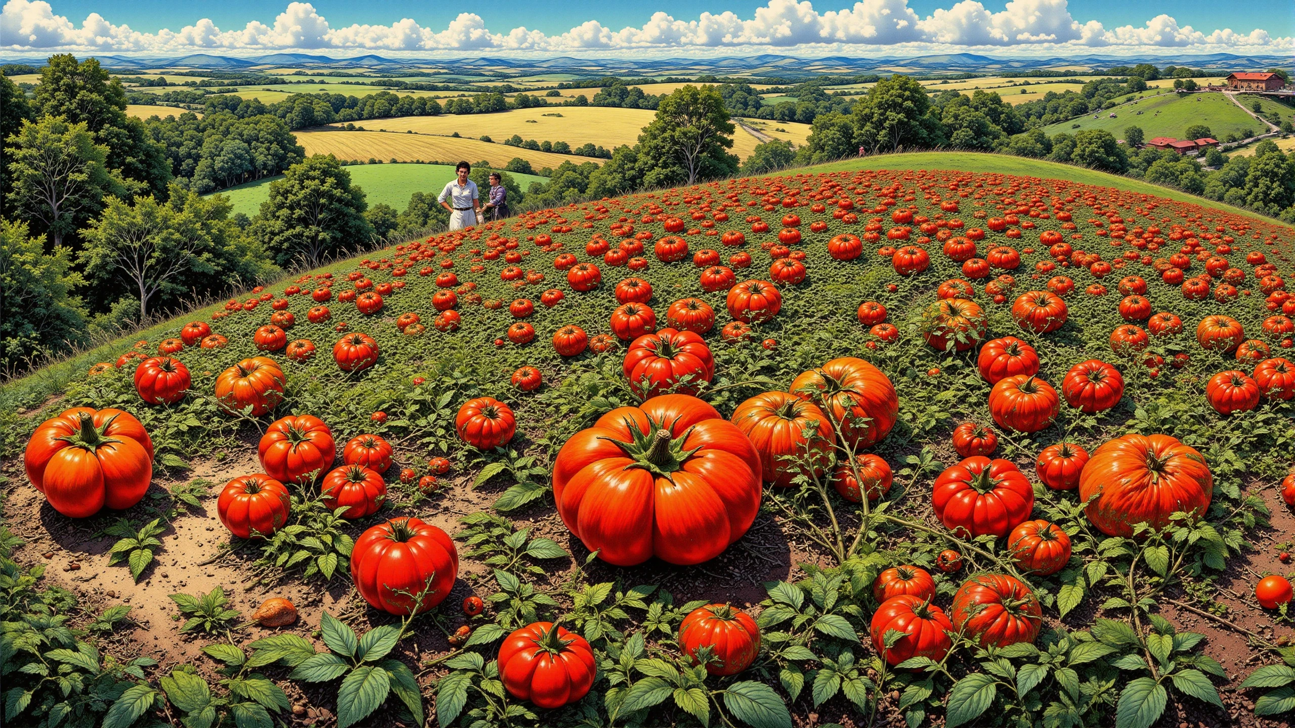 a tomato orchad beautiful  landscape, day, woman, very intricate, very detailed, sharp, bright, colorful, <lora:Hand v2:0.5> <lora:Anti-Blur:1><lora:Insane Detail Slider:0.25>  <lora:flux.1_lora_flyway_Epic-detail_v2:0.3> <lora:fluxenhancer:0.25> <lora:fluxenhancer:0.25> <lora:Adventure_Comic_Book:0.8>