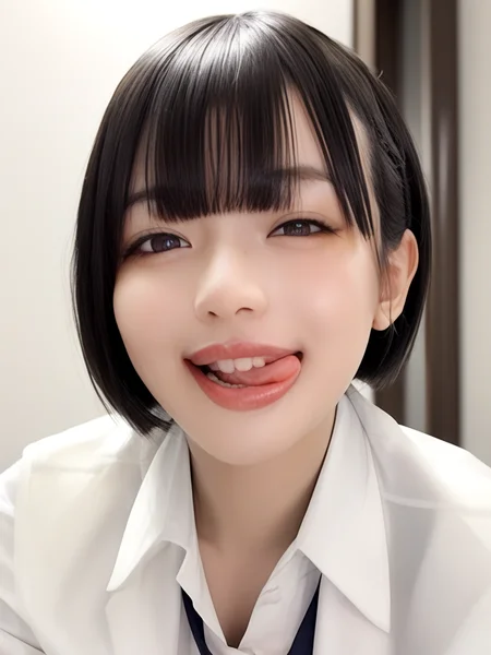 score_9, score_8_up, score_7_up, Hight detail RAW color photo, professional photograph,
(Composition from the waist up:1.3),
Beautiful Japanese Girl, Bobcut with bangs, Puffy face, Wink, close one eye,
White collared blouse, Illuminated hotel room, sticking out side tongue, Licking lips, peromilk,<lora:peromilk:1>