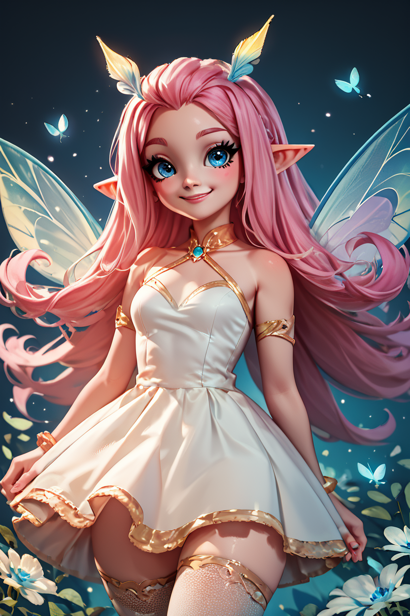 score_9, score_8_up, score_8, medium breasts, (curvy), cute, eyelashes,       BREAK, , zzTasi, blue eyes, pink hair, long hair, fairy wings, dress, thighhighs,   <lora:TasiAFK_PDXL_v2:0.7>,   , BREAK, smile, closed mouth, looking at viewer, cowboy shot, embedding:zPDXL, Expressiveh, <lora:BeautifulCAT_PDXL:1.0>,  <lora:SDXLFaeTastic2400:0.5>,  <lora:Expressive_H-000001:0.4>,