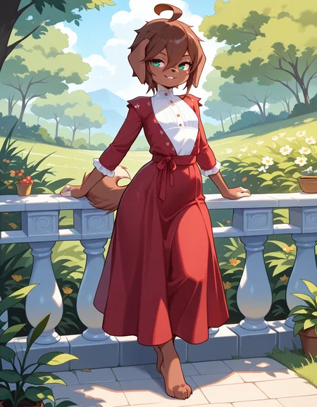 masterpiece, best quality, very aesthetic, absurdres,
outdoors, dressed,
full body, standing,posing,
seductive smile, parted lips, long eyelashes,
<lora:Kess_v01_NAIXL:1>
Kess,1girl,solo,furry,furry female,dog girl,brown hair,short hair,hair between eyes,dog ears,green eyes,snout,animal nose,body fur,brown fur,dog tail,