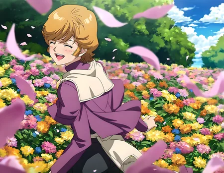 <lora:pony_xl_audrey:0.9>,audrey,score_9,score_8_up,score_7_up,source_anime,best quality,masterpiece,super fine illustration,1girl,solo,long sleeves,black pants,cowboy_shot,smile,a full smile,closed eyes,open your mouth and laugh,light_blush,nature,sky,the blue sky,horizon,flowers meadows,petals,strong rim light,lens_flare,depth of field,looking_at_viewer,looking_back,