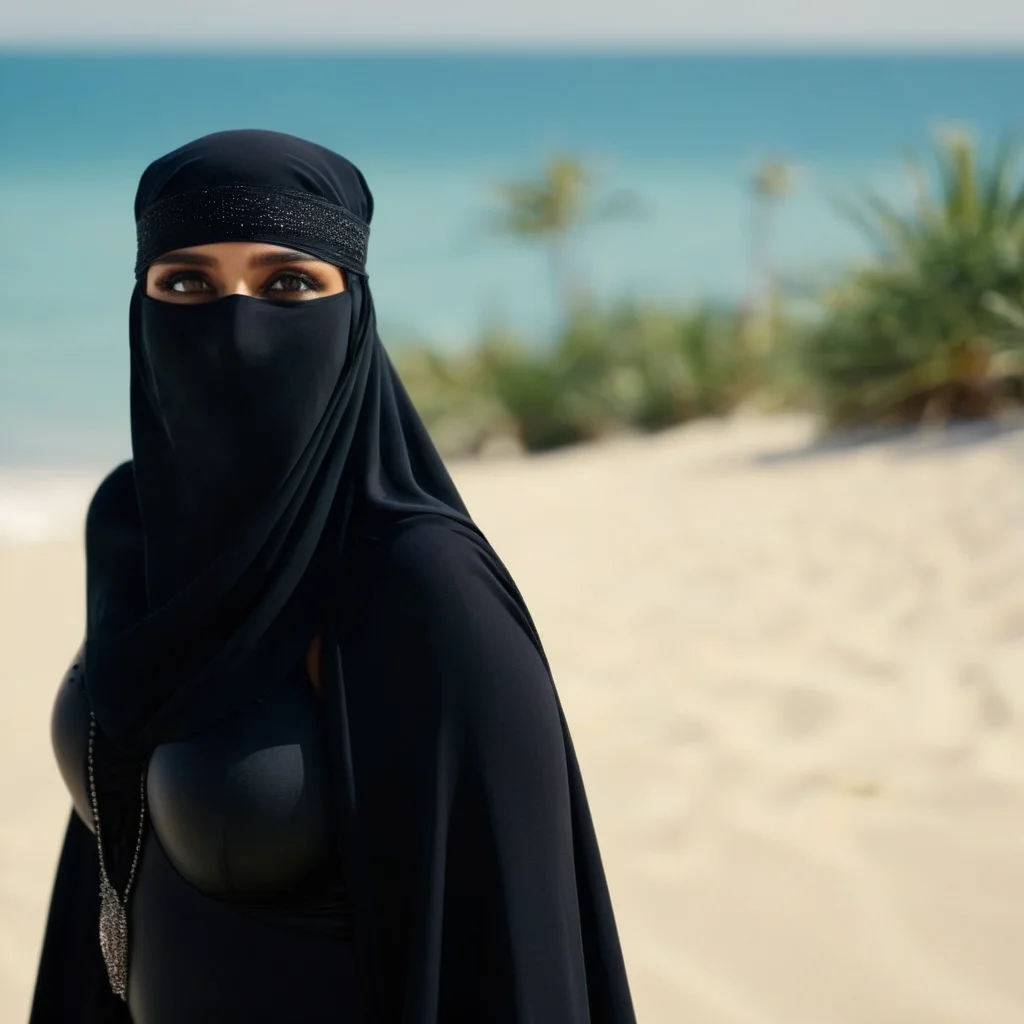 cinematic film still of <lora:burqa:1>
a woman in a black niqÄb and sexy bikini on the beach burqa style, shallow depth of field, vignette, highly detailed, high budget, bokeh, cinemascope, moody, epic, gorgeous, film grain, grainy