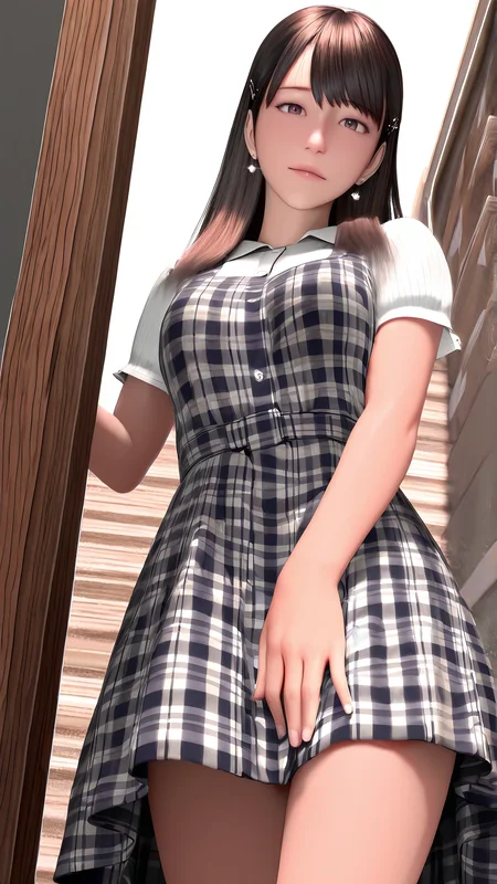 amazing quality,absurdres,best quality,masterpiece,highres,newest,detailed,detailed body,detailed face,masterpiece,best quality,solo,realistic,3d,
Kawase Rina,1girl,solo,dress, plaid, plaid dress, shirt, long hair,looking at viewer,brown hair,jewelry,brown eyes,earrings,<lora:Kawase Rina:0.8>,