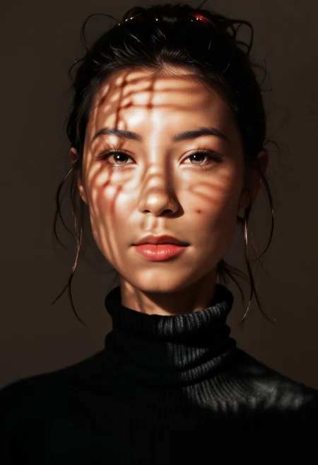 score_9, score_8_up, score_7_up, score_6_up, photorealistic, DRKDL, dramatic lighting, low key,  dark theme, spot color, shadows,
BREAK 
<('karen': ('Pretty Face'+'Manic Pixie'+'asian features'+'red lips',
'looking at viewer'+'black turtleneck'))>,