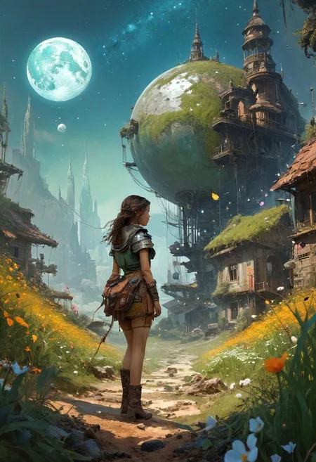 (2\3 rule composition:0.5)masterpiece,detailed hyperrealism,Craig Mullins,Jon Burgerman,geof darrow,jean-baptiste monge style , art by android jones,8k, (art style of and Bahgat Osman:1.2), Luis Royo, Carne Griffiths, Todd McFarlane, wonderful pastel colored Utopia by  by android jones,8k, Andy Kehoe,Yoshikata Amano, Ismail Inceoglu, Russ Mills, Victo Ngai, Bella Kotak, intricately hyperdetailed, light reflection, luminous color,  jean-baptiste monge,grass,sand and stones on the ground,(small debris, stones, and flowers:1.1),clear sky,big moon-planet in the sky, blurred smokey background of a fairy-tale fantasy landscape,volumetric fog,smoke,haze,rust,epic,shallow depth of field,very detailed,glow effects,godrays,Hand drawn,render,8k,octane render,cinema 4d,blender,dark,atmospheric 8k ultra detailed,cinematic,Sharp focus,Masterpiece,3d octane render,8k,concept art,trending on artstation,extremely detailed CG unity 8k wallpaper,trending on CGSociety,Intricate,High Detail,dramatic . shallow depth of field, vignette, highly detailed, high budget, bokeh, cinemascope, moody, epic, gorgeous, film grain, grainy, (Thick steel collar:1.5) chain running from collar to ground, wrist shackles,